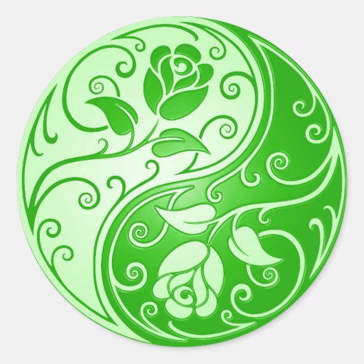 Yin Yang Rozen, groen Ronde Sticker (Voorkant)