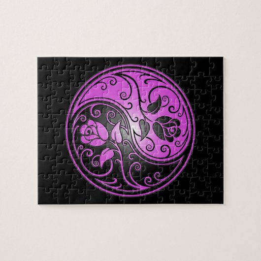 Yin Yang Rozen, paars en zwart Legpuzzel (Horizontaal)