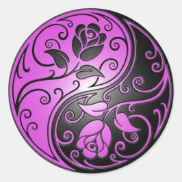 Yin Yang Rozen, paarse en zwarte Ronde Sticker