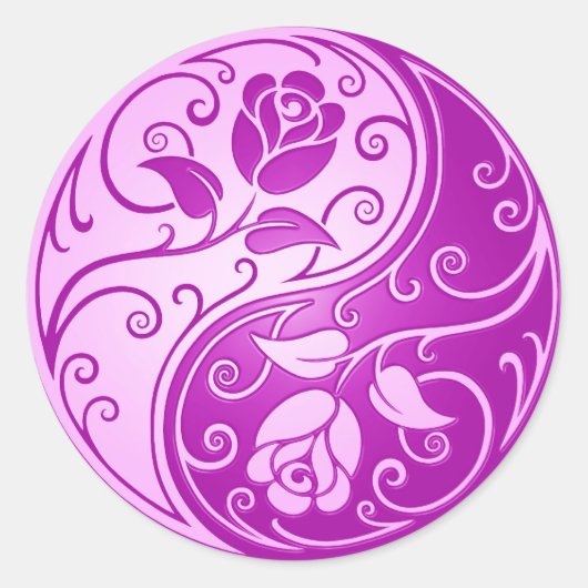 Yin Yang Rozen, paarse Ronde Sticker (Voorkant)