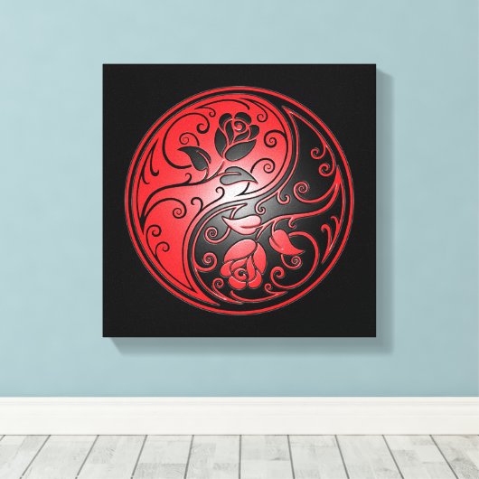 Yin Yang Rozen, rood en zwart Canvas Afdruk (Insitu (Houten vloer))