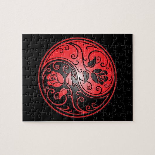 Yin Yang Rozen, rood en zwart Legpuzzel (Horizontaal)