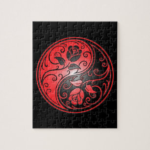 Yin Yang Rozen, rood en zwart Legpuzzel