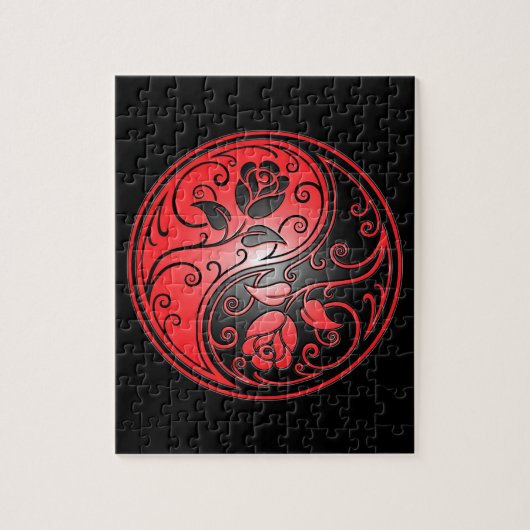 Yin Yang Rozen, rood en zwart Legpuzzel (Verticaal)