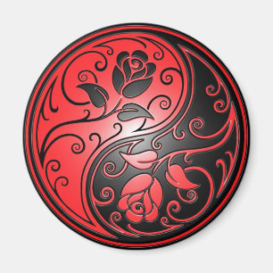 Yin Yang Rozen, rood en zwart Magneet