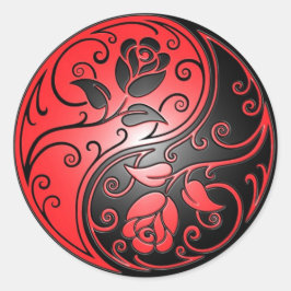Yin Yang Rozen, rood en zwart Ronde Sticker