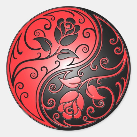 Yin Yang Rozen, rood en zwart Ronde Sticker (Voorkant)