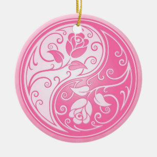 Yin Yang Rozen, roze Keramisch Ornament