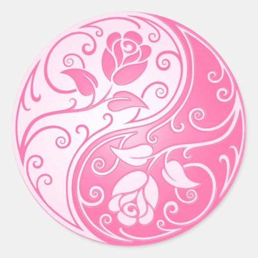 Yin Yang Rozen, roze Ronde Sticker (Voorkant)