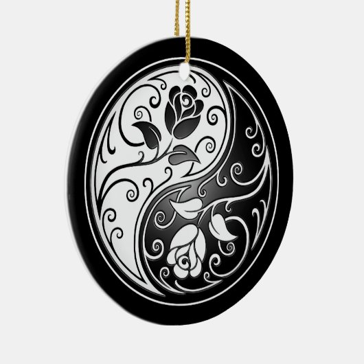 Yin Yang Rozen, zwart Keramisch Ornament (Rechts)