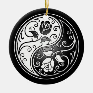 Yin Yang Rozen, zwart Keramisch Ornament
