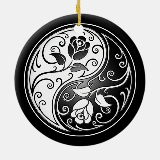 Yin Yang Rozen, zwart Keramisch Ornament (Achterkant)
