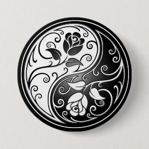 Yin Yang Rozen, zwart Ronde Button 7,6 Cm