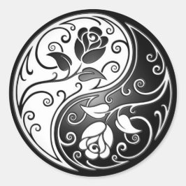 Yin Yang Rozen, zwart Ronde Sticker