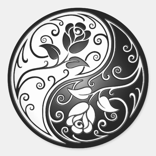 Yin Yang Rozen, zwart Ronde Sticker (Voorkant)