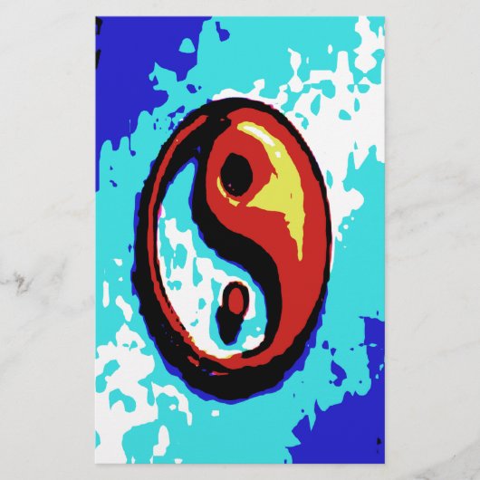 Yin Yang Sign Red en Blue Artistic Briefpapier (Voorkant)