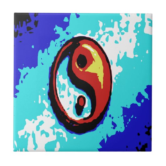 Yin Yang Sign Red en Blue Artistic Tegeltje (Voorkant)