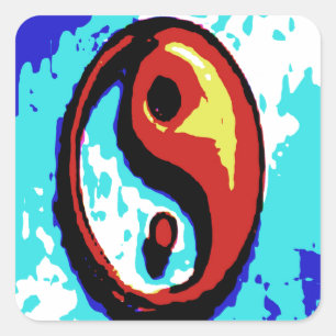 Yin Yang Sign Red en Blue Artistic Vierkante Sticker