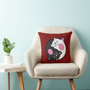 Yin Yang Slapende Katten In Zwart En Wit Kussen