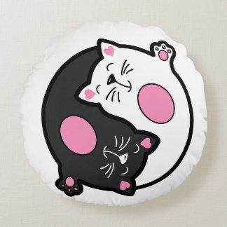 Yin Yang Slapende Katten In Zwart En Wit Rond Kussen