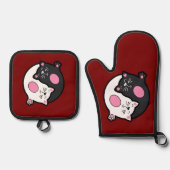 Yin Yang Sleeping Cats In Black And White  Ovenwant & Pannenlap Set (Voorkant)