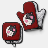 Yin Yang Sleeping Cats In Black And White  Ovenwant & Pannenlap Set (Voorkant / Achterkant)