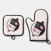 Yin Yang Sleeping Cats In Black And White  Ovenwant & Pannenlap Set (Voorkant)