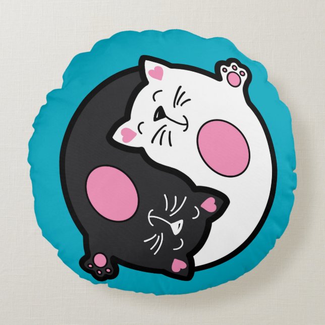 Yin Yang Sleeping Cats In Black And White  Rond Kussen (Voorkant)