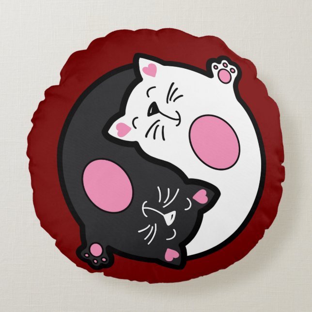 Yin Yang Sleeping Cats In Black And White  Rond Kussen (Voorkant)