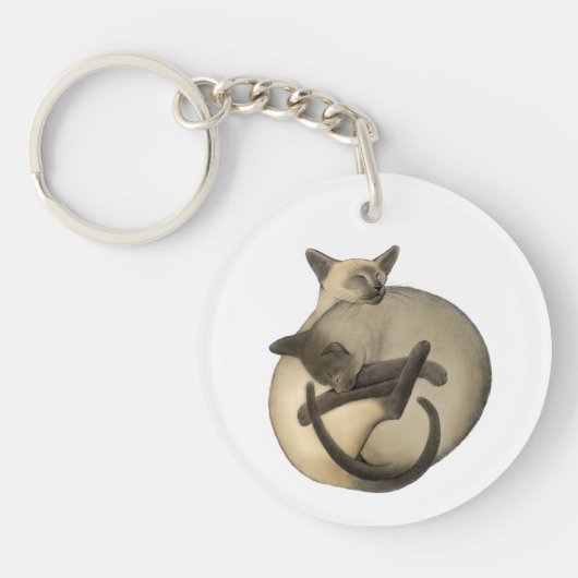 Yin Yang Sleeping Siamese Cats Sleutelhanger (Voorkant)