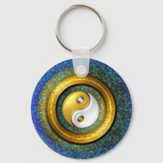 Yin-Yang Sleutelhanger, Golden Ring en Blauwe moza Sleutelhanger
