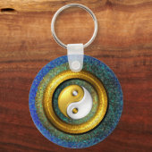 Yin-Yang Sleutelhanger, Golden Ring en Blauwe moza Sleutelhanger (Voorkant)
