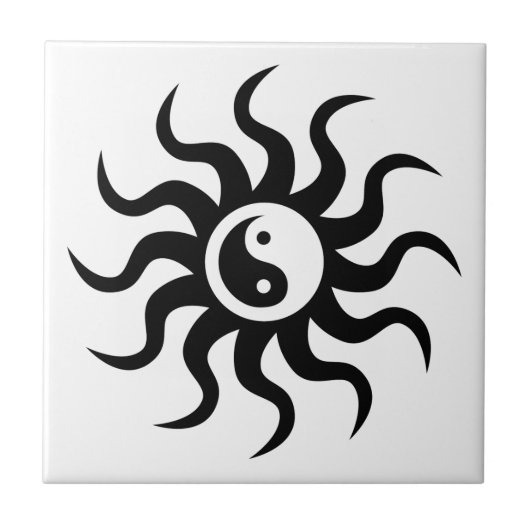 Yin-Yang Sun-Black/White Tegeltje (Voorkant)