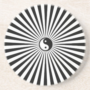Yin-Yang Sun Wheel-Black/White Zandsteen Onderzetter
