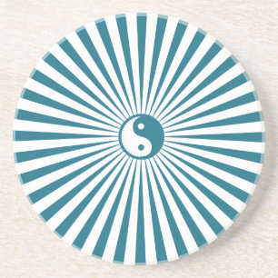 Yin-Yang Sun Wheel-Blue/White Zandsteen Onderzetter