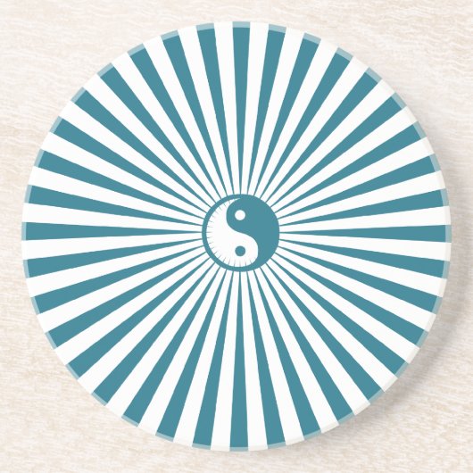 Yin-Yang Sun Wheel-Blue/White Zandsteen Onderzetter (Voorkant)