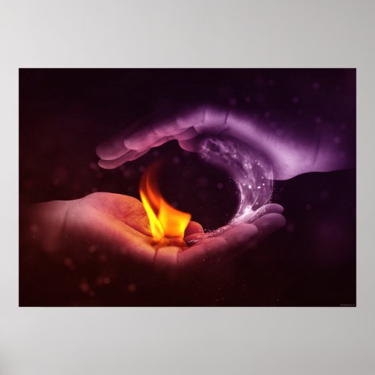 Yin Yang Sybol Fire Water Elements Digital Art Poster (Voorkant)