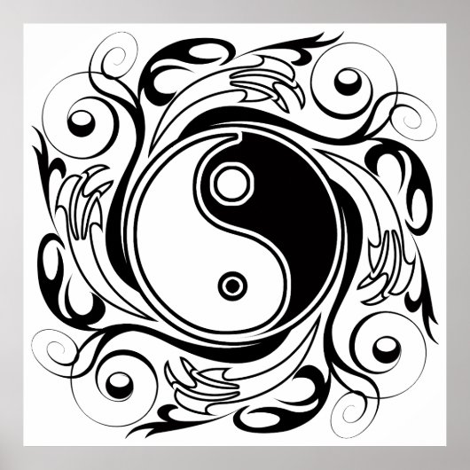 Yin & Yang Symbol Black and White Tattoo Style Poster (Voorkant)