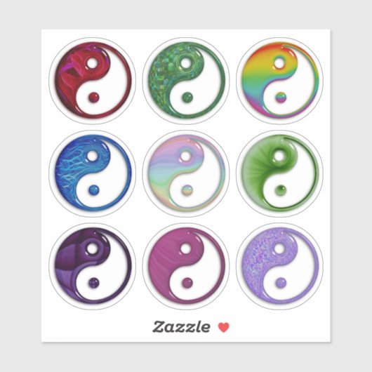 Yin Yang Symbol Colorful Glass Texture Set 9 Sticker (Vel)
