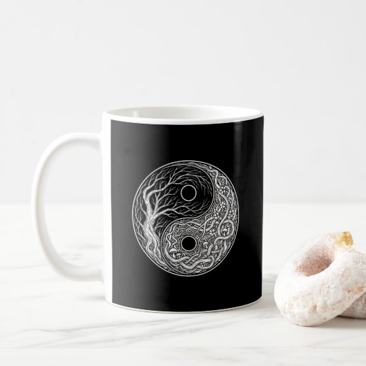 Yin Yang symbol Tree of Life Koffiemok (Met donut)