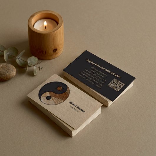 Yin-Yang Symbool Aardetinten QR Code Meditatief  Visitekaartje