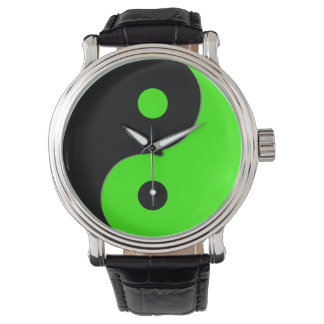 Yin Yang Symbool in Groen & Zwart Horloge