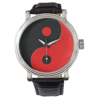 Yin Yang Symbool in Rood & Zwart Horloge