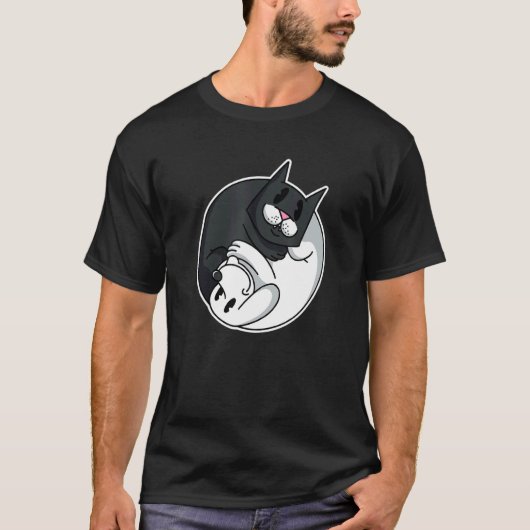 Yin Yang Symbool Kat Hond Dier Schattige Huisdier T-shirt (Voorkant)