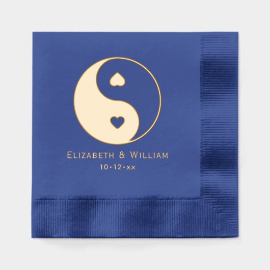 Yin Yang Symbool met harten Liefde Paar Bruiloft Folie Servetten (Voorkant)