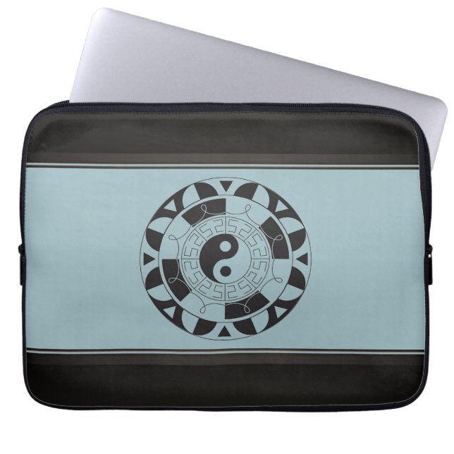 Yin Yang-symbool op blauw Laptop Sleeve (Voorkant)