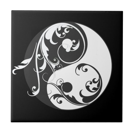 Yin Yang Symbool schuiven (zwart) Tegeltje (Voorkant)