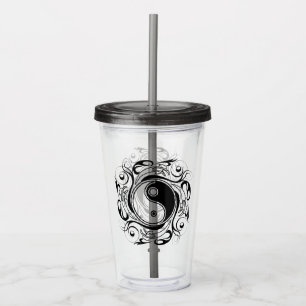 Yin & Yang Symbool Zwart en Wit Tattoo Stijl Acryl Drinkbeker