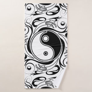 Yin & Yang Symbool Zwart en Wit Tattoo Stijl Bad Handdoek