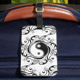Yin & Yang-symbool Zwart en Wit Tattoo Stijl Bagagelabel